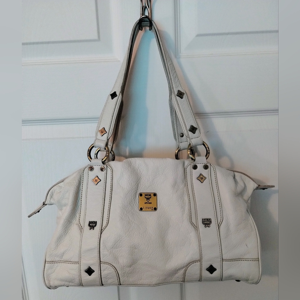 MCM White Hobo Bag with Red and Blue Scarf - Picture 2 of 15